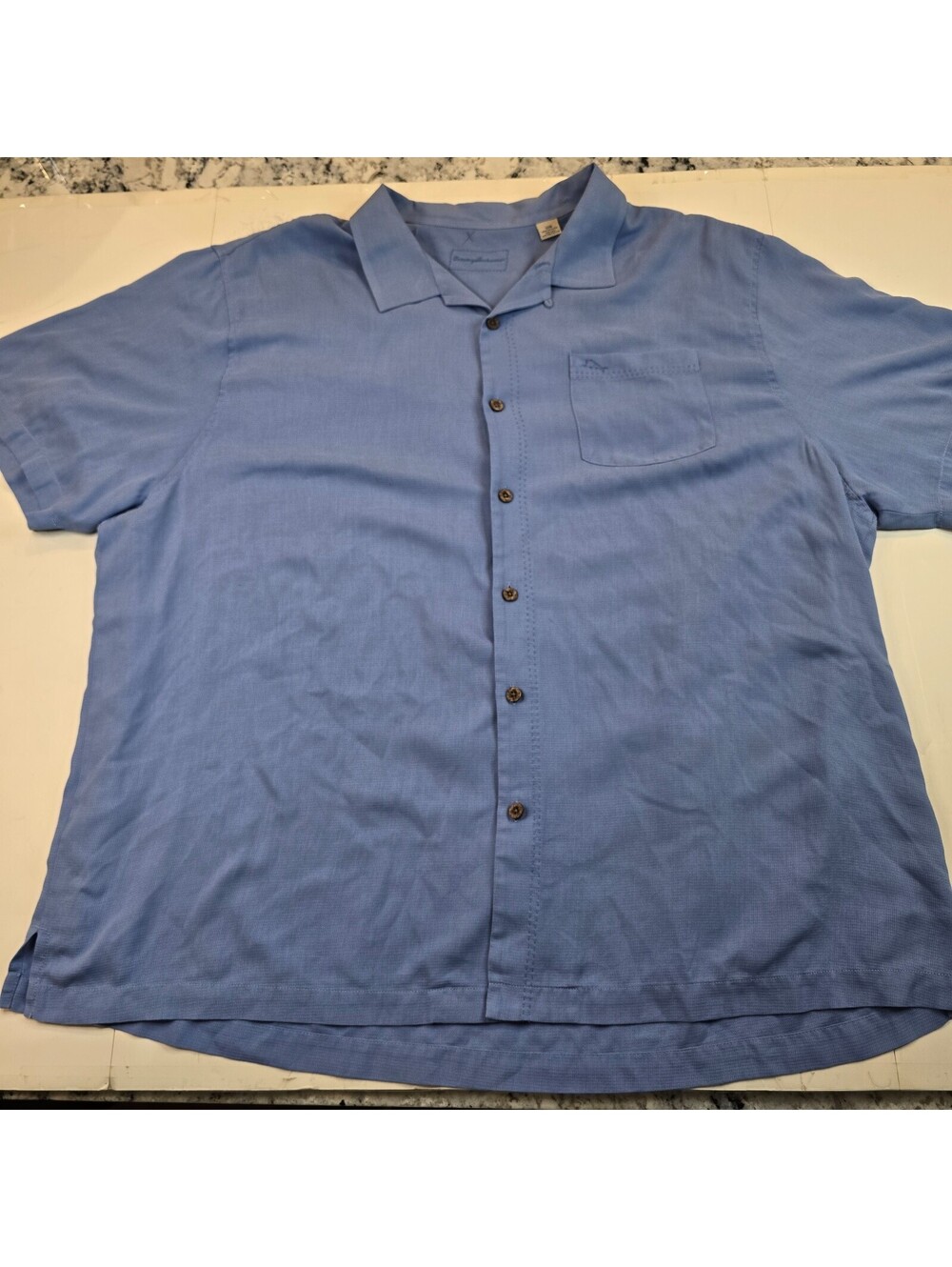 Tommy Bahama Mens 3XB Button Up Blue Island Zone Silk Hawaiian Camp Shirt